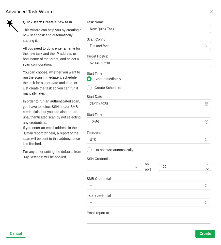 Advanced Task Wizard Create